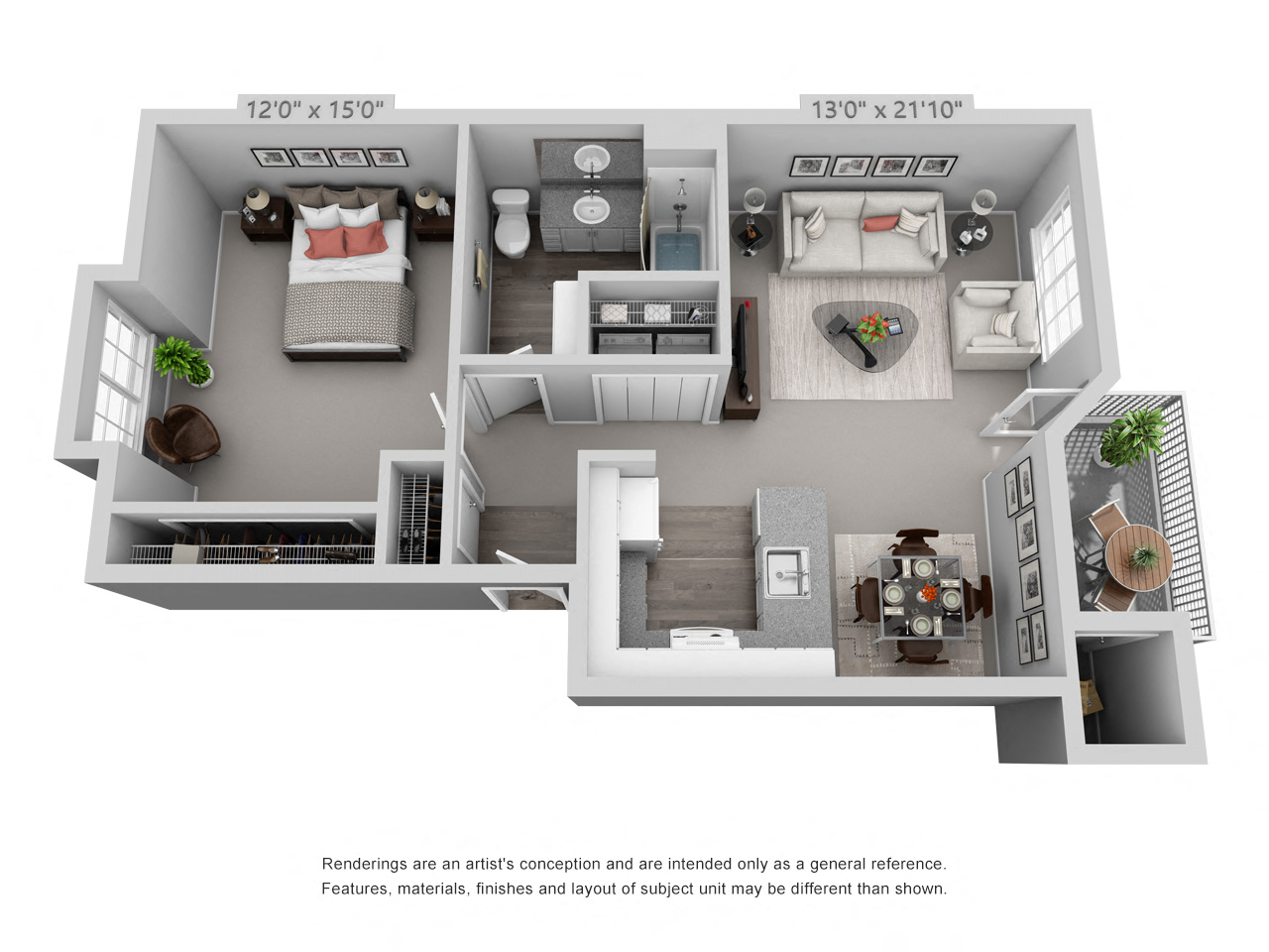 Floor plan for 1 bed, 1 bath, 774 sqft